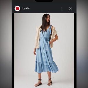 Levi’s Katherine maxi dress Blue denim tie shoulder pearl button dress XL